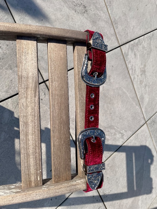 B-Low the Belt 2-buckle Metallic Red Velvet Great Gatsby Luxury Styled Belt S main image 13